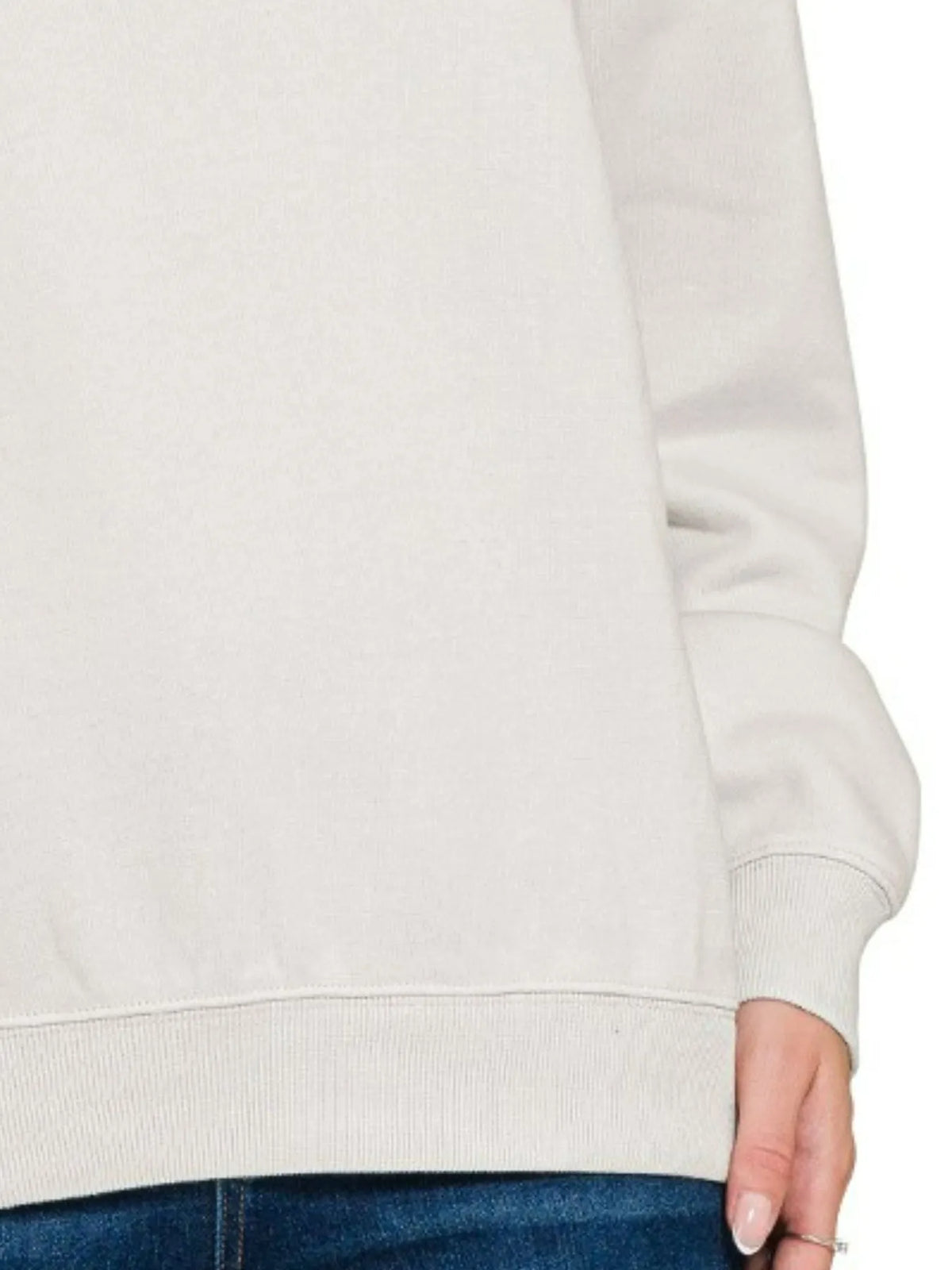 Bone fleece sweatshirt ribbed hem and cuff detail
