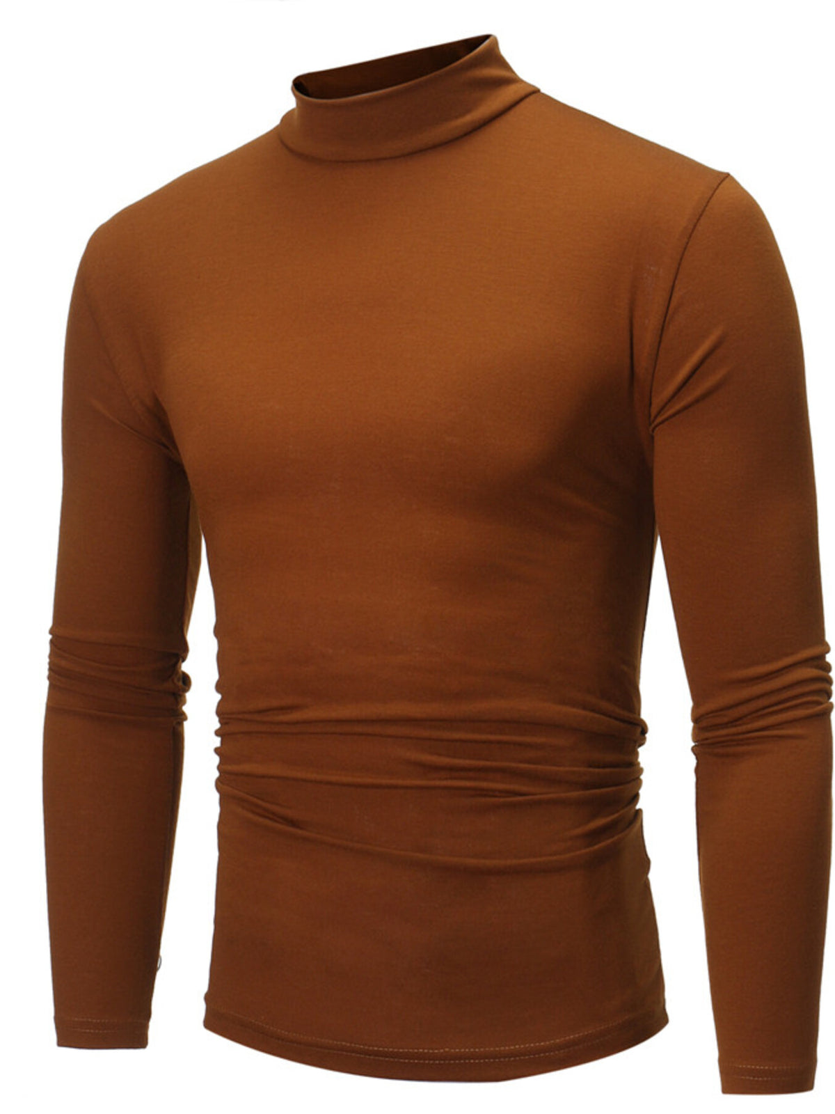 Men's slim-fit mock-neck long-sleeve shirt — Coffee front view