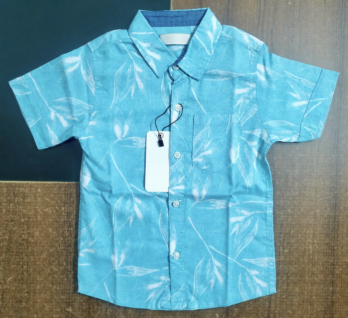 Boys blue printed short-sleeve shirt