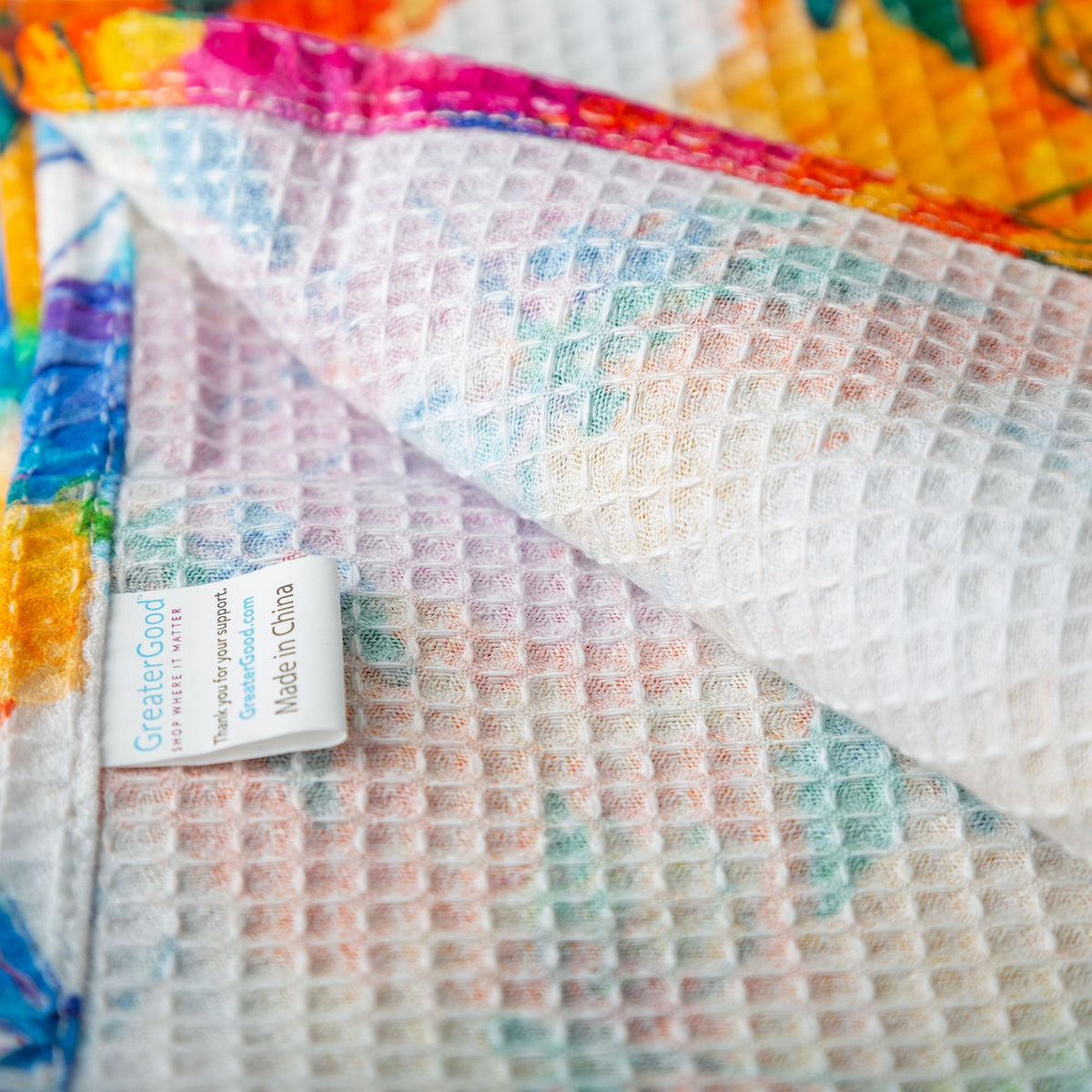 Close-up of the cotton waffle weave on the Dragonflies towel.