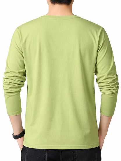 Sage men's cotton long-sleeve crewneck tee, back view.