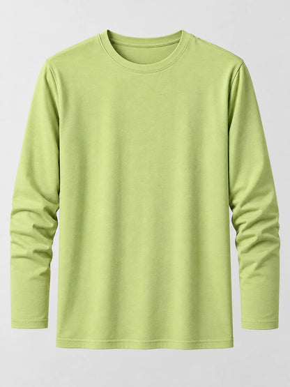 Sage men's cotton long-sleeve crewneck tee, laid flat.
