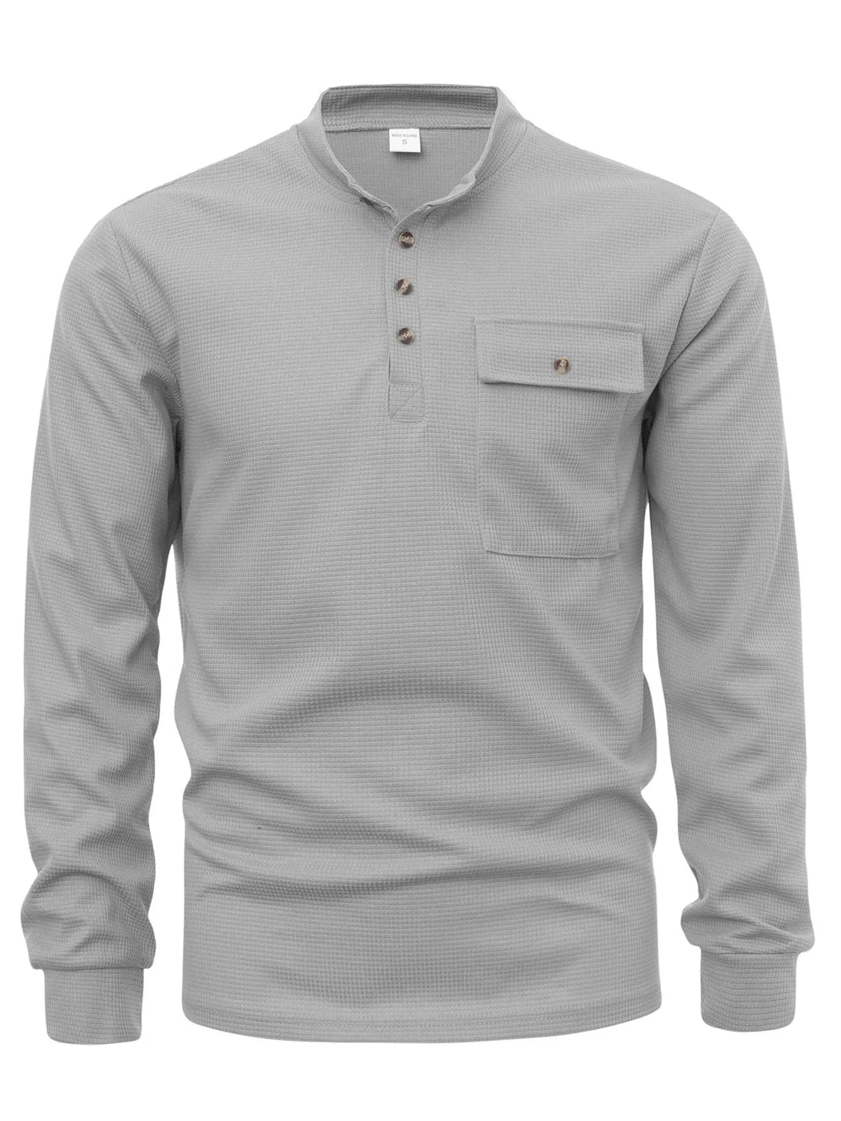 Men's button-detail long-sleeve shirt — Light Gray front view