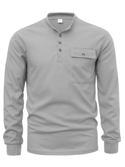 Men's button-detail long-sleeve shirt — Light Gray front view