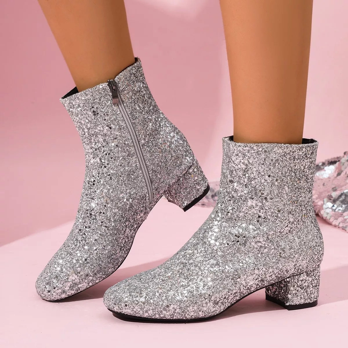 Sequin block-heel ankle boots product view 5