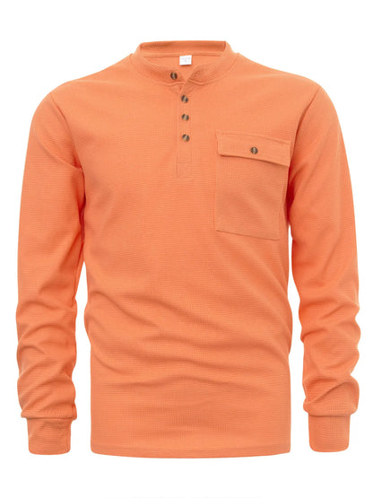 Men's button-detail long-sleeve shirt — Orange front view