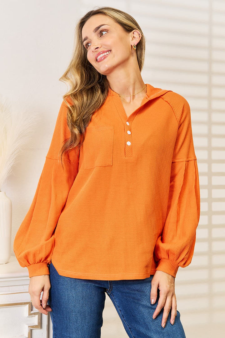 Basic Bae Buttoned Waffle-Knit Hoodie