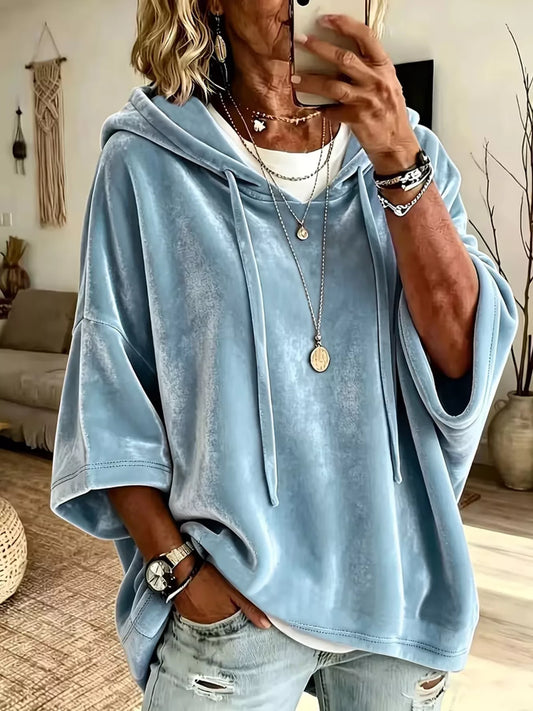 Velvet Loose Fit Hoodie with Drawstring product view