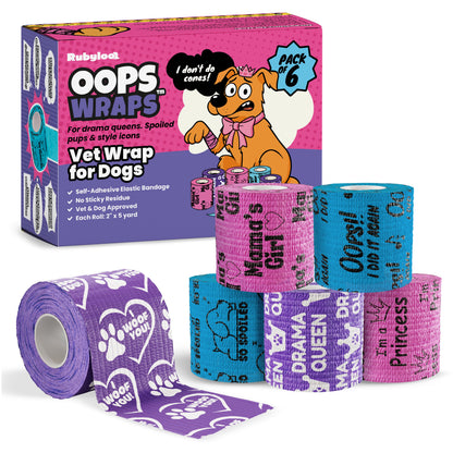 Rubyloo Oops Wraps Drama Queen six-roll pack with purple, pink and blue printed wraps
