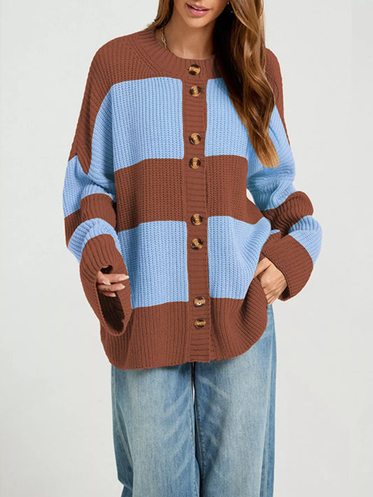 Color Block Striped Button-Up Cardigan — view 3 of 9