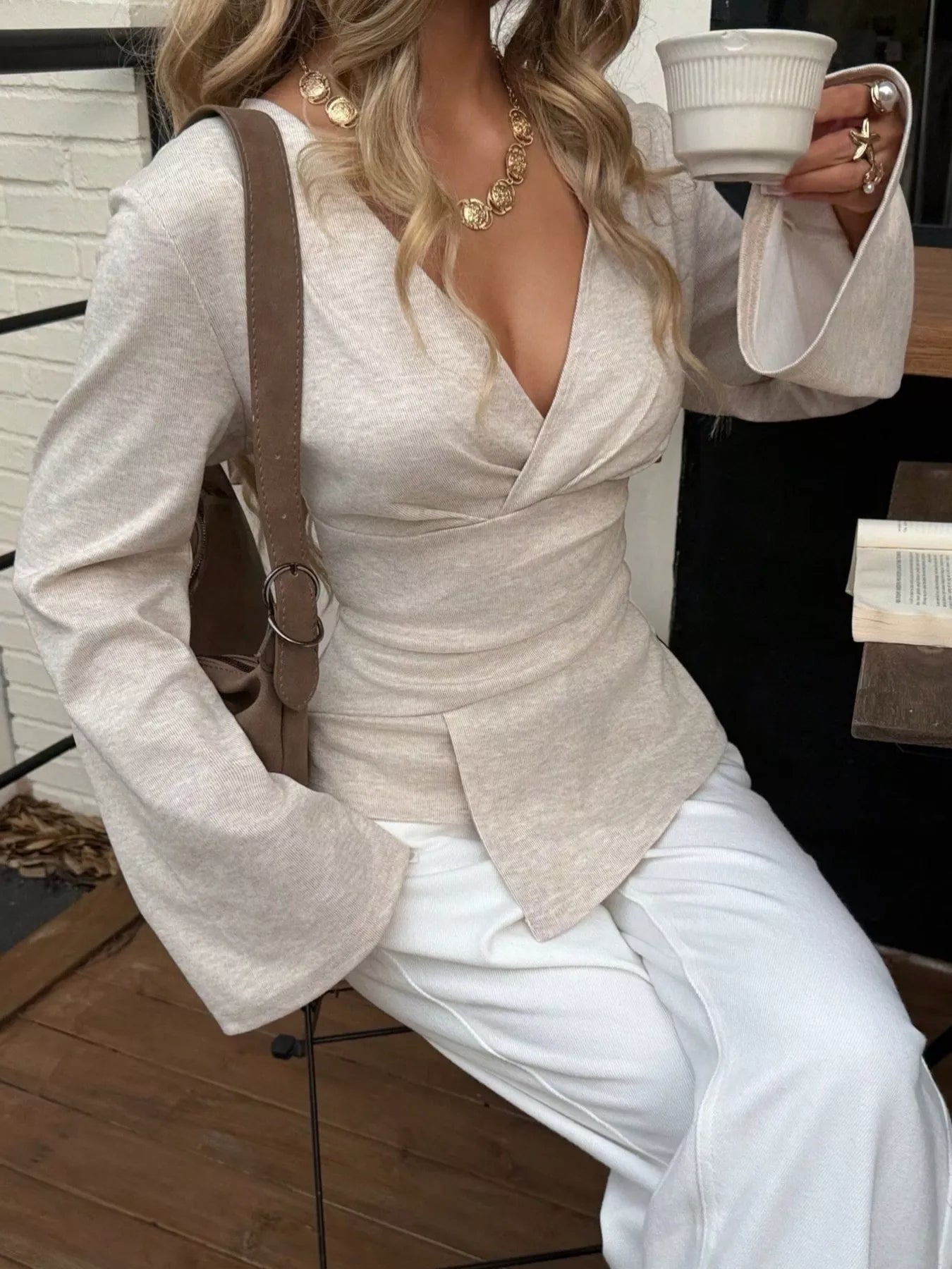 Women's V-neck wrap blouse product view 13