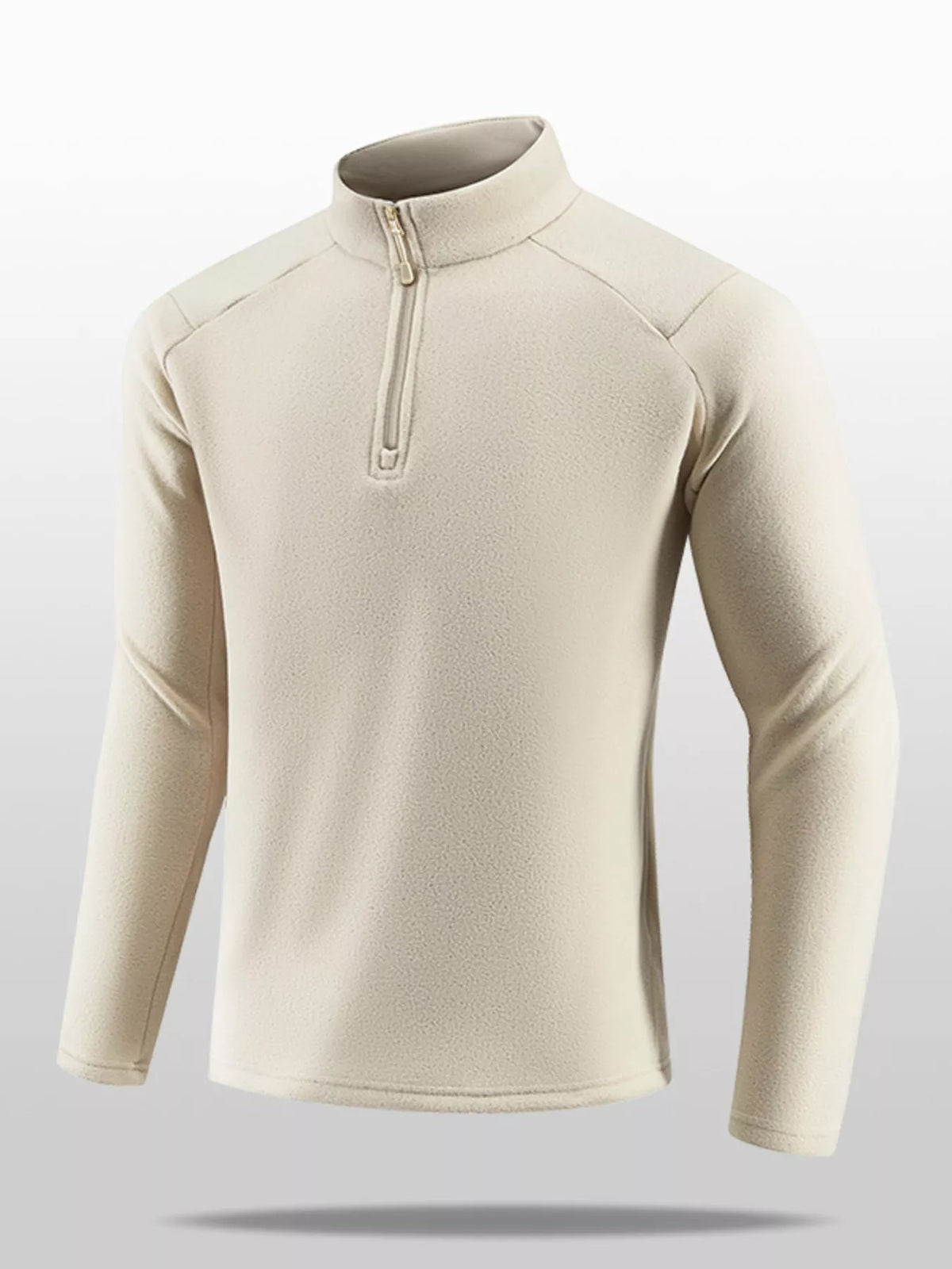 Beige half-zip sweatshirt with stand collar, front view