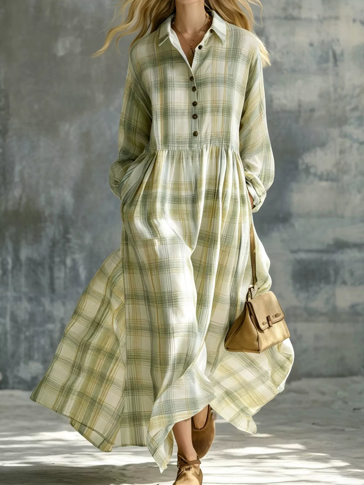 Cyra plaid button-down maxi shirt dress, product image 1 of 14