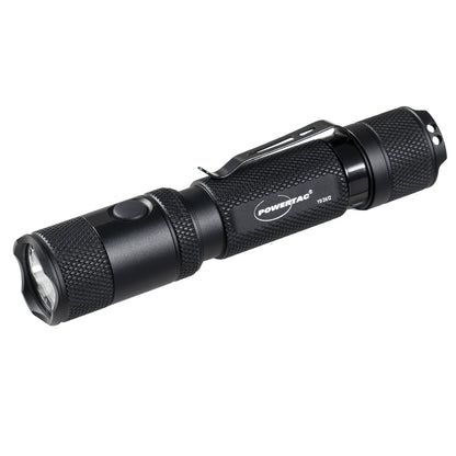 Black Powertac M5 Gen3 rechargeable flashlight with pocket clip