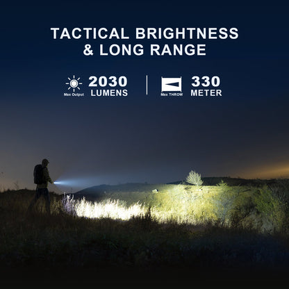 Powertac M5 Gen3 beam demonstration with 2030-lumen maximum output and 330-meter maximum throw