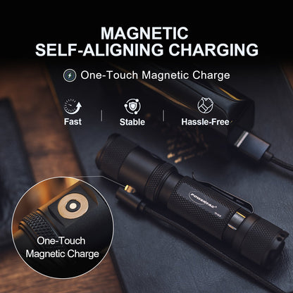 Powertac M5 Gen3 flashlight magnetic charging connection and cable