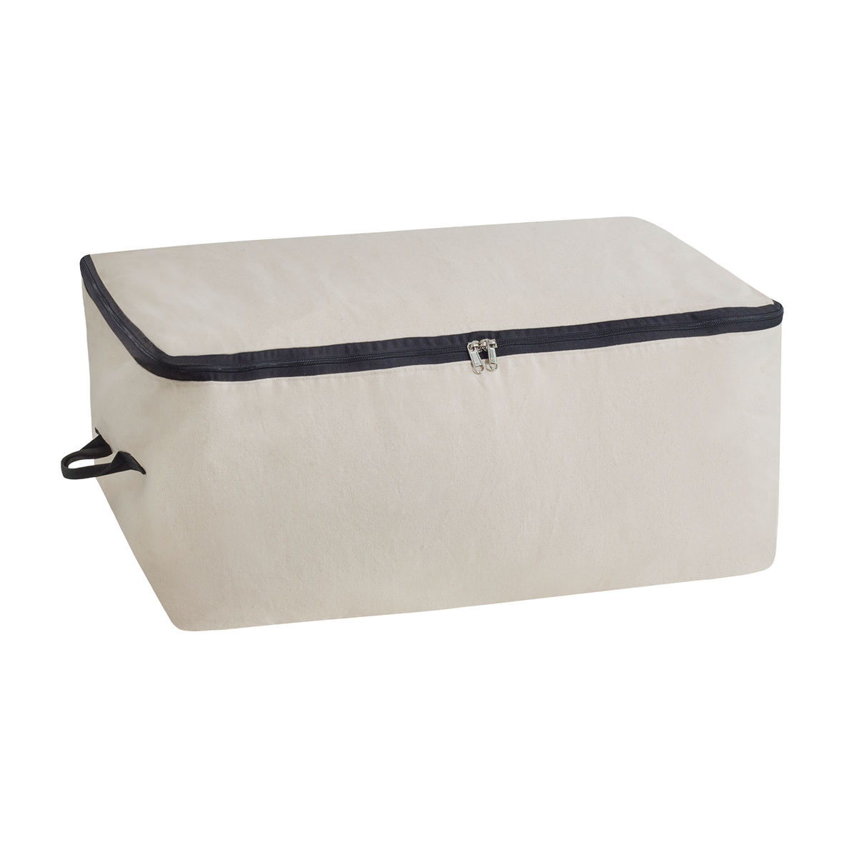 One natural canvas comforter storage bag with zipper and side handle