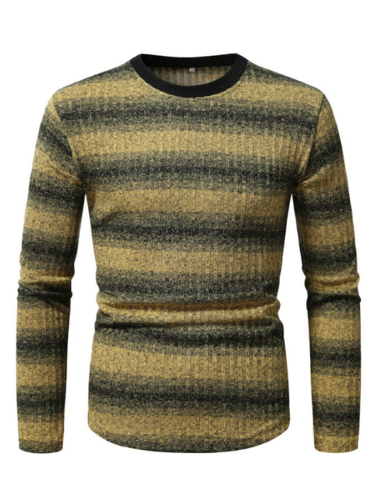 Men's Chartreuse striped long-sleeve T-shirt, front view.