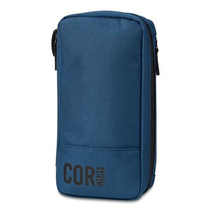 Dark-blue COR Surf toiletry travel bag.