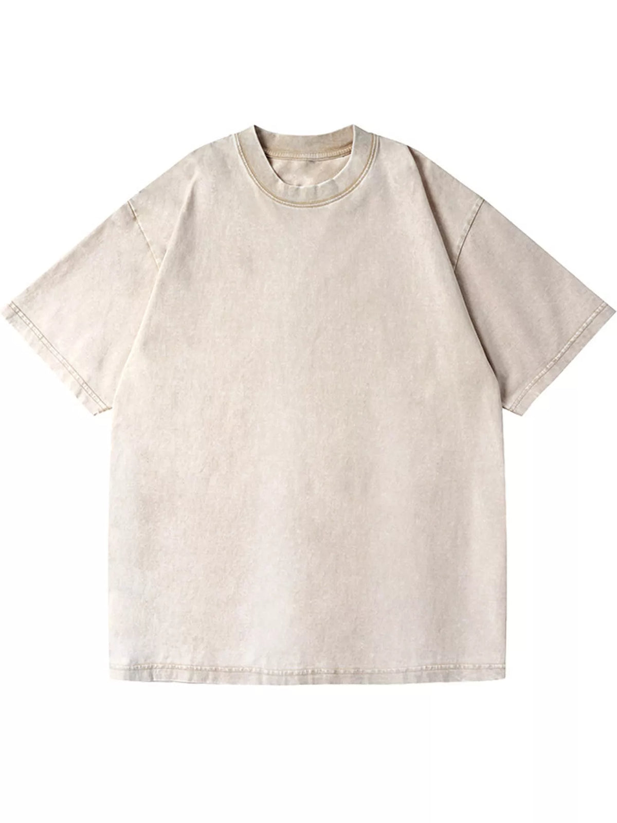 Apricot-Washed acid-wash oversized crewneck T-shirt, front view. One shirt only.