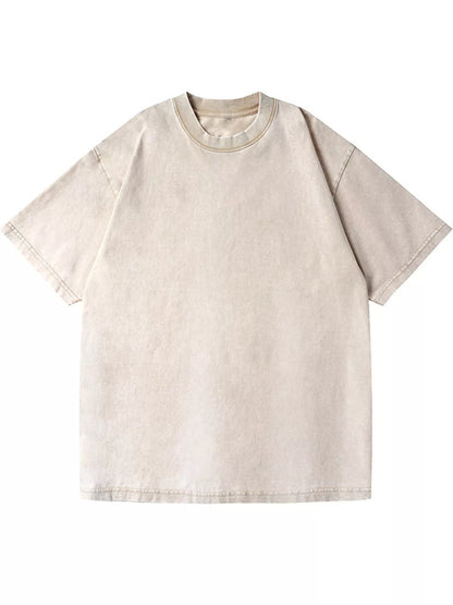 Apricot-Washed acid-wash oversized crewneck T-shirt, front view. One shirt only.
