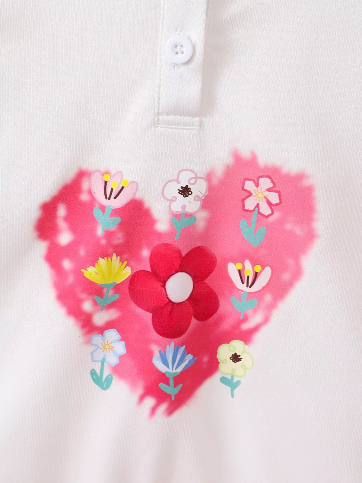 Close-up of floral heart graphic on children's hoodie