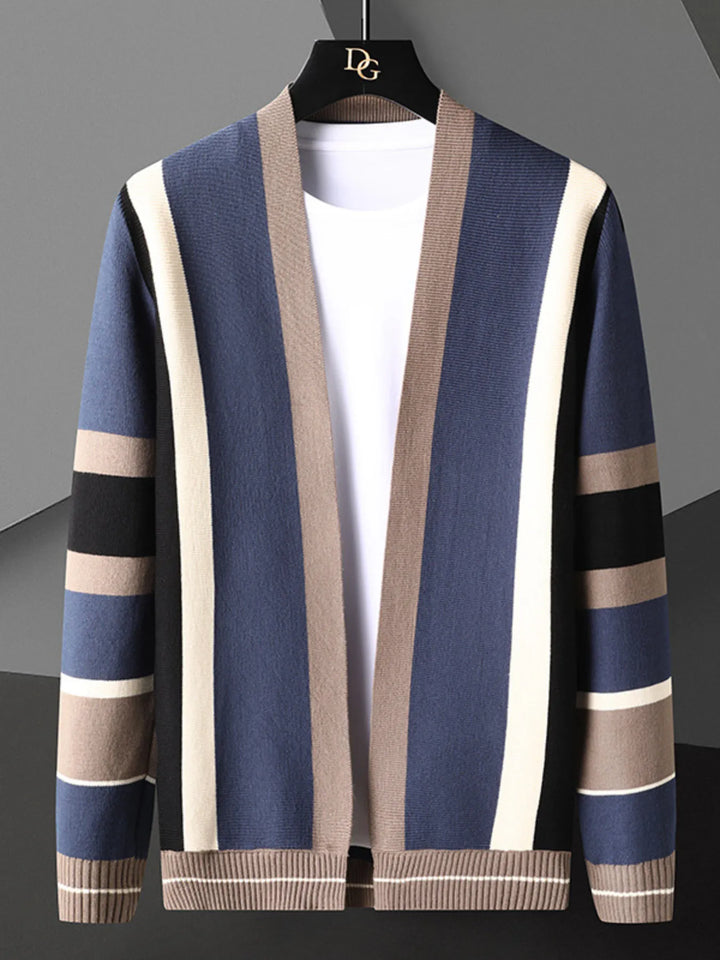 Men's Plus Size Striped Open Front Knit Cardigan