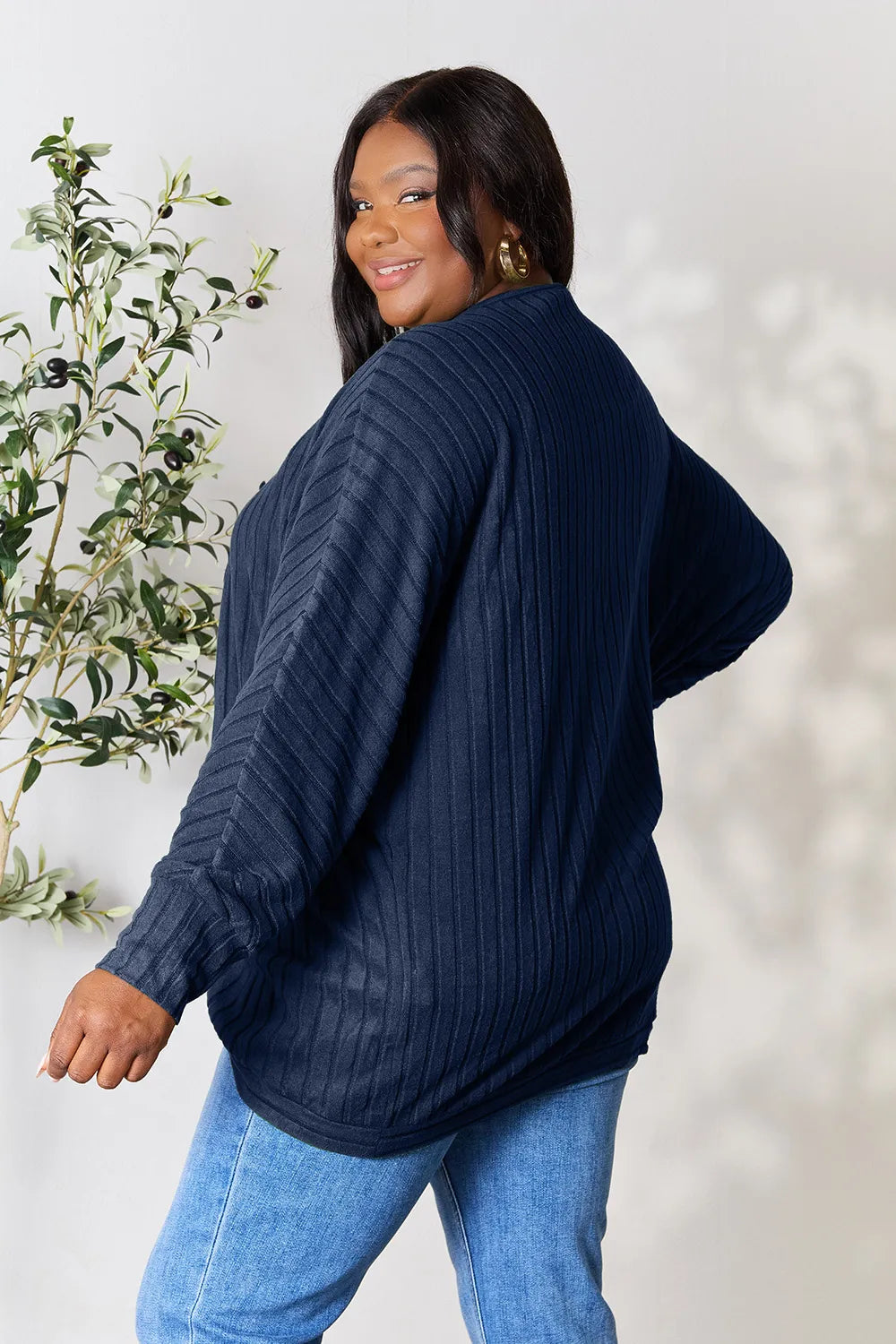 Ribbed open-front cocoon cardigan, product view 20.