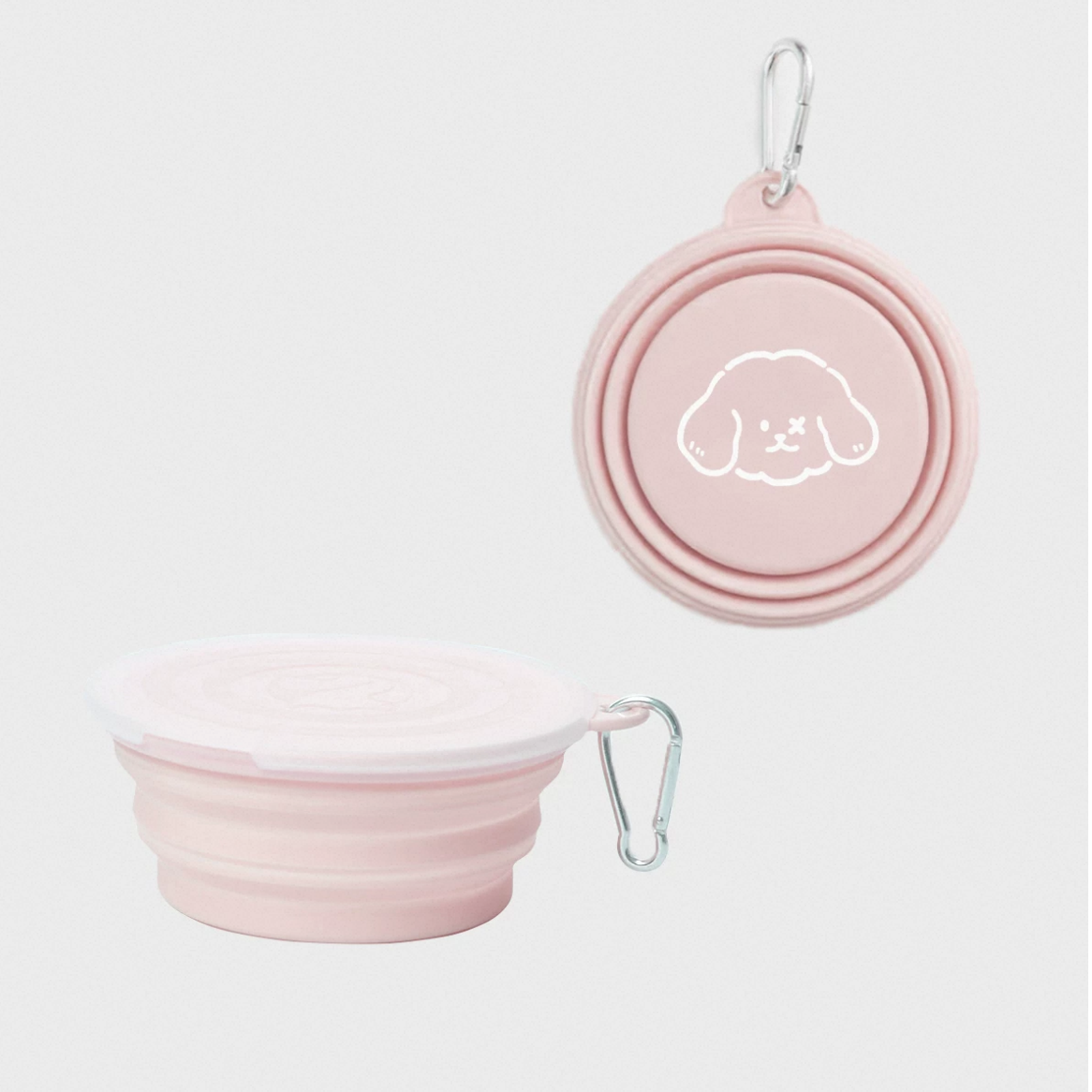 Pink single foldable pet travel bowl shown folded and expanded; two views illustrate one bowl per purchase.