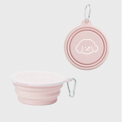 Pink single foldable pet travel bowl shown folded and expanded; two views illustrate one bowl per purchase.