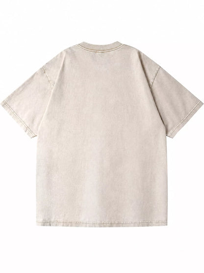 Apricot-Washed acid-wash oversized crewneck T-shirt, rear view. One shirt only.