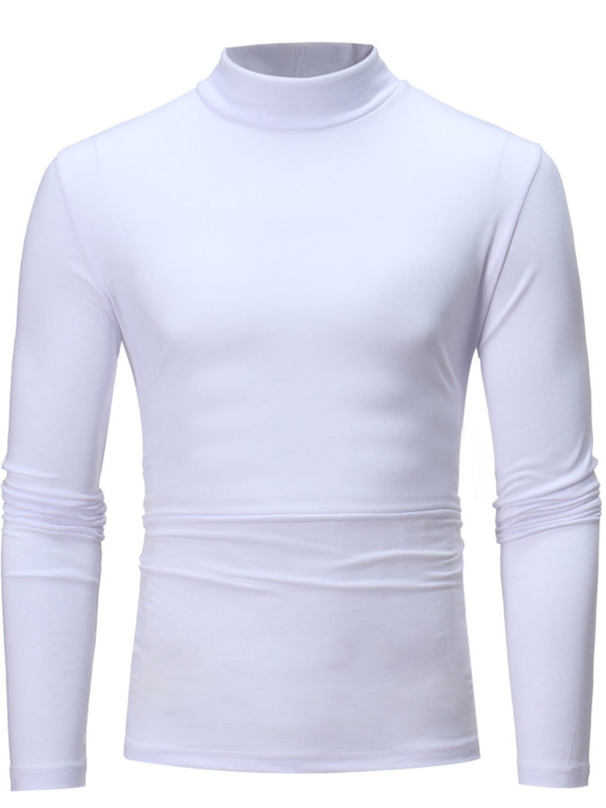 Men's slim-fit mock-neck long-sleeve shirt — White front view