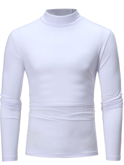 Men's slim-fit mock-neck long-sleeve shirt — White front view