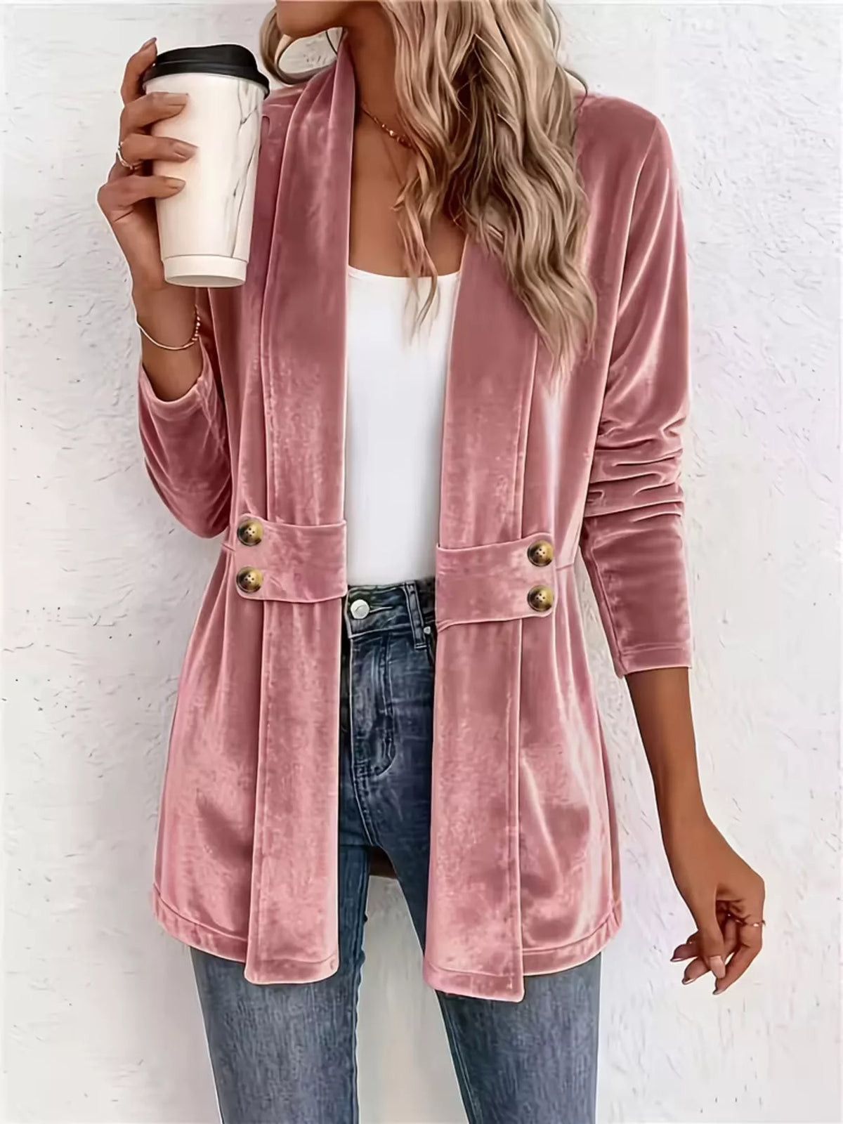 Elegant Velvet Open-Front Outerwear — view 3 of 9