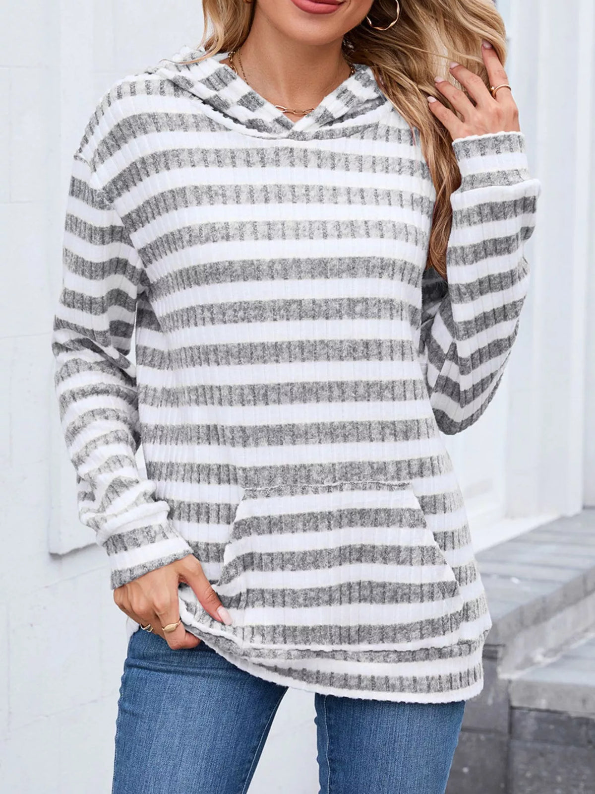 Striped dropped-shoulder hoodie, product view 6 of 22