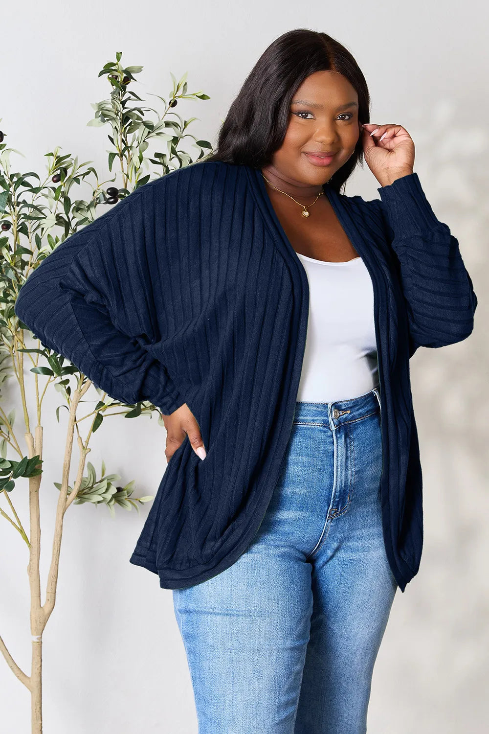 Ribbed open-front cocoon cardigan, product view 18.