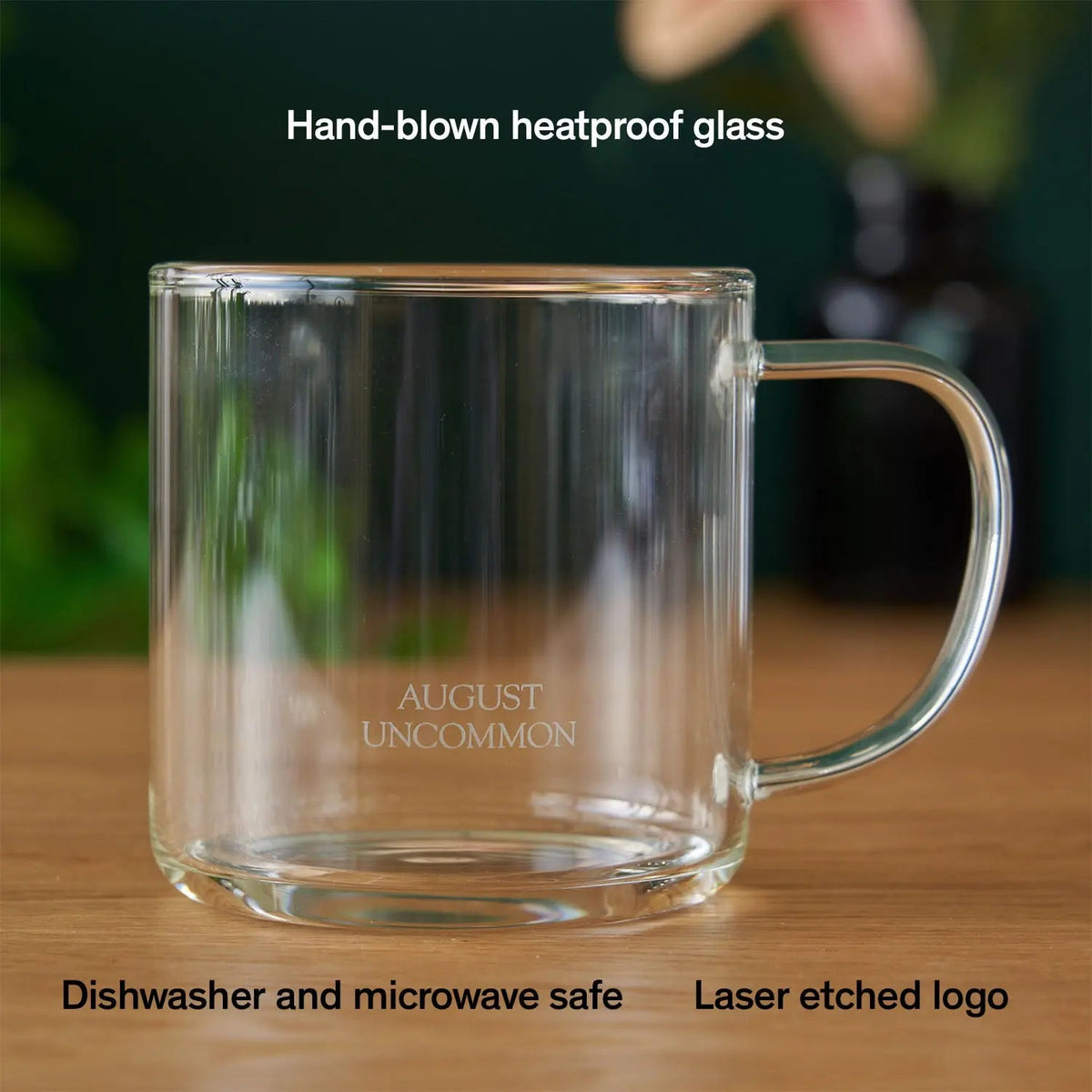 August clear glass tea mug, empty product view