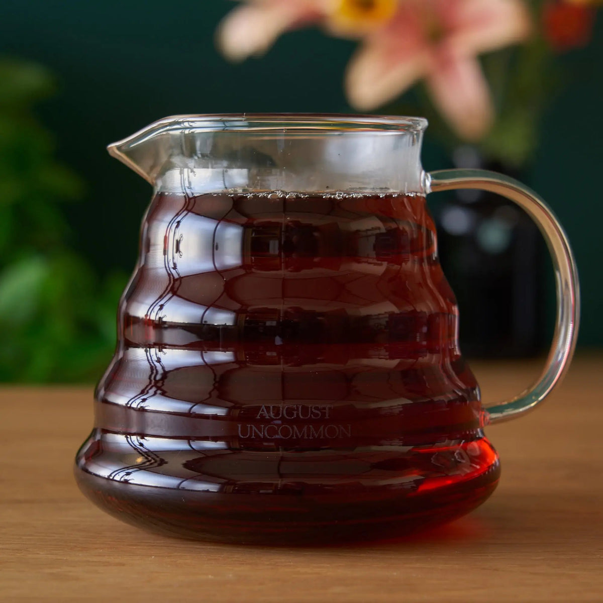 August Two Cup Glass Teapot filled with tea; tea not included