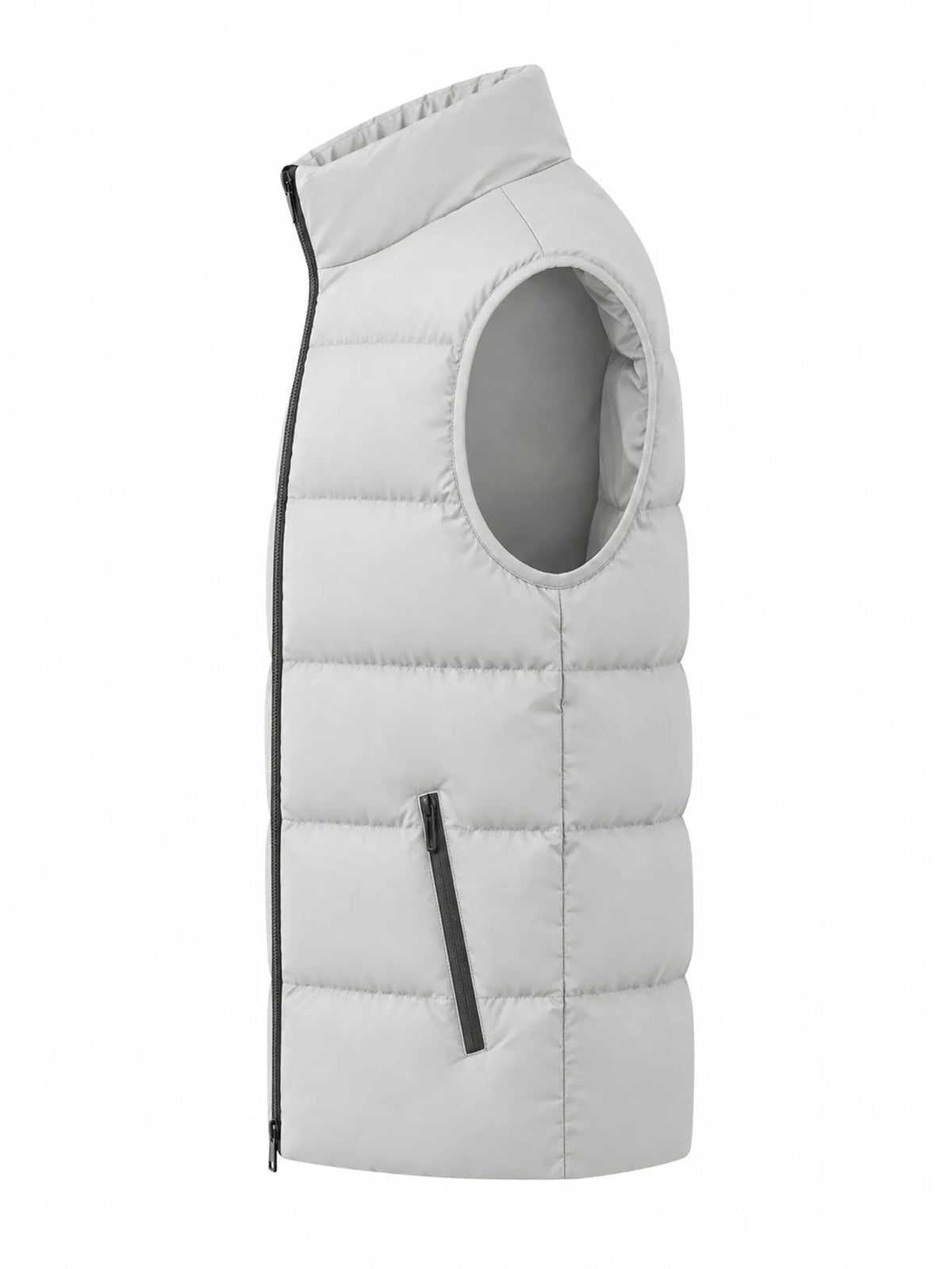 Apricot men's lightweight zip-up puffer vest — side view