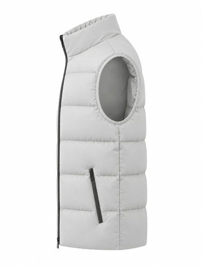 Apricot men's lightweight zip-up puffer vest — side view