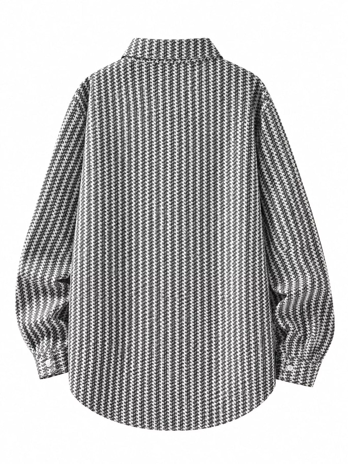 Back view of the White-patterned men’s shacket with a curved hem.