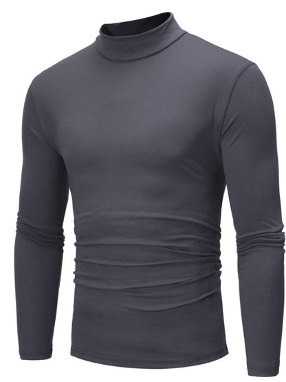 Men's slim-fit mock-neck long-sleeve shirt — Dark gray front view