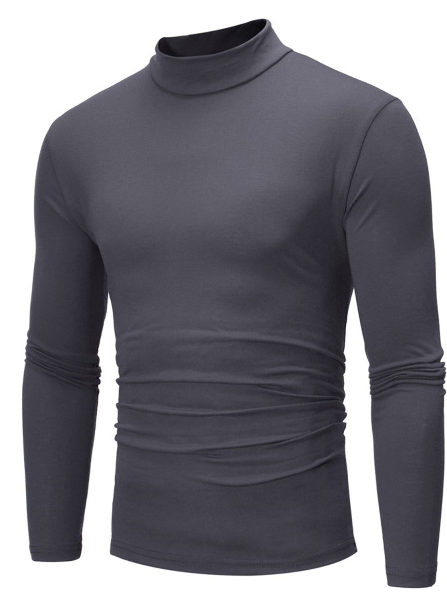 Men's Plus Size Slim Fit Mock Neck Long Sleeve T-Shirt