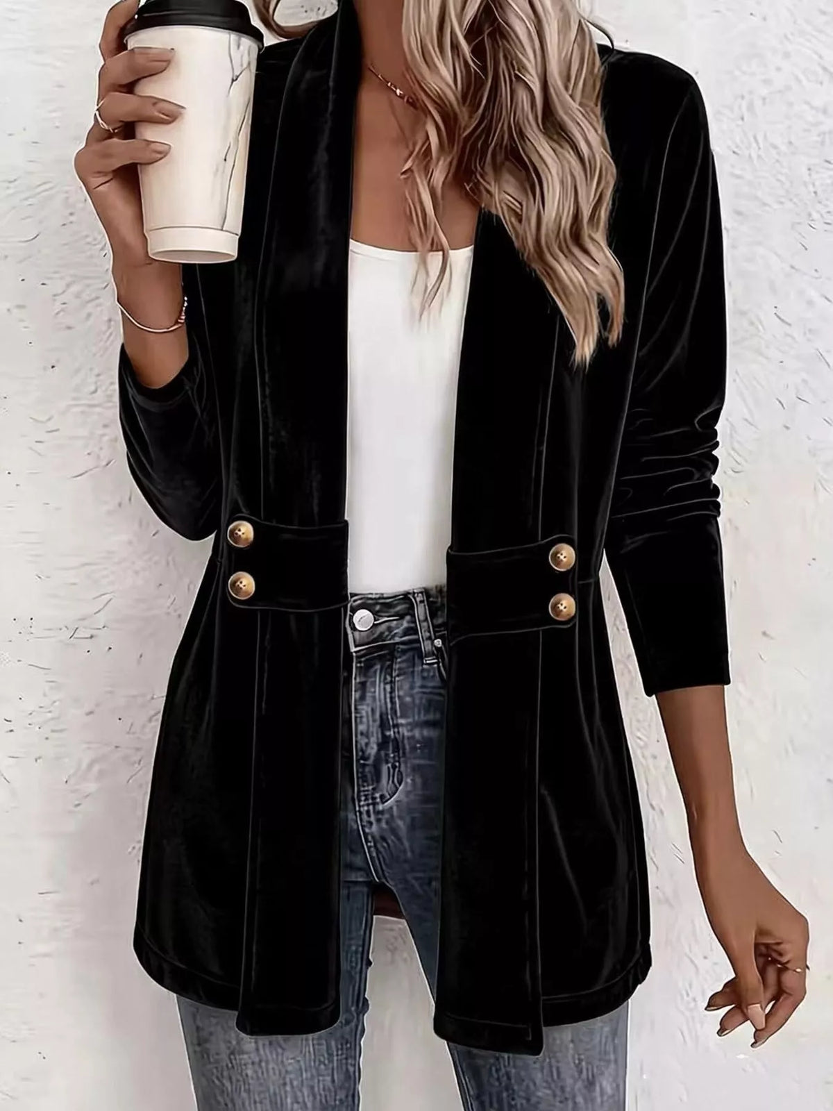 Elegant Velvet Open-Front Outerwear — view 8 of 9