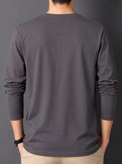 Dark Gray men's cotton long-sleeve crewneck tee, back view.