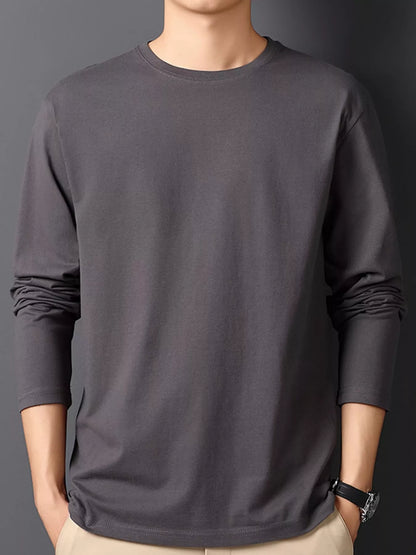 Dark Gray men's cotton long-sleeve crewneck tee, front view.