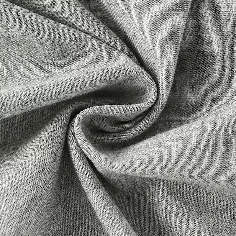Close view of the gray cotton sweatshirt fabric.