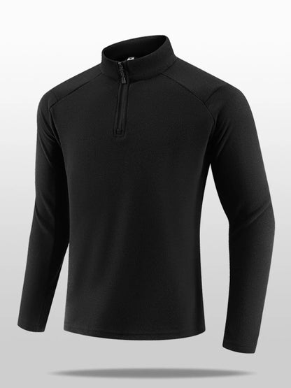 Black half-zip sweatshirt with stand collar, front view