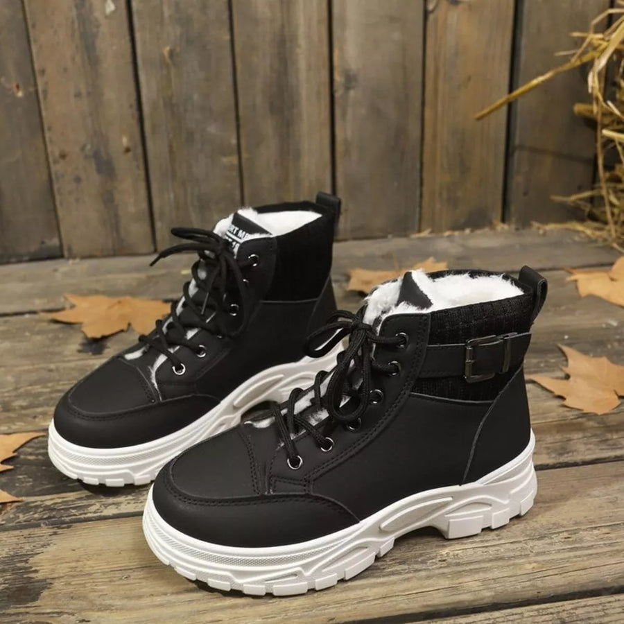Plush-Lined Lace-Up Platform Boots