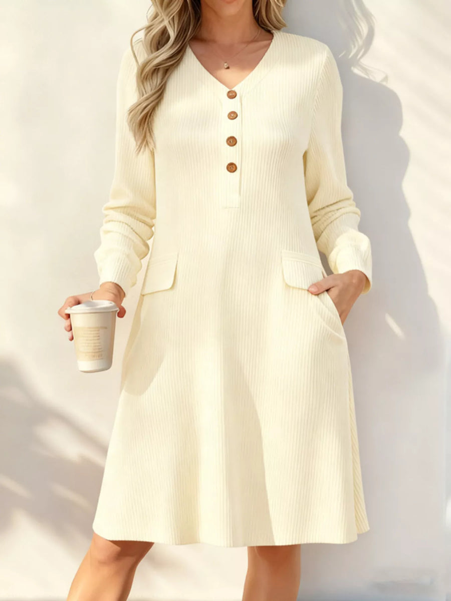 Full Size Ribbed Knit V-Neck Dress Plus Size